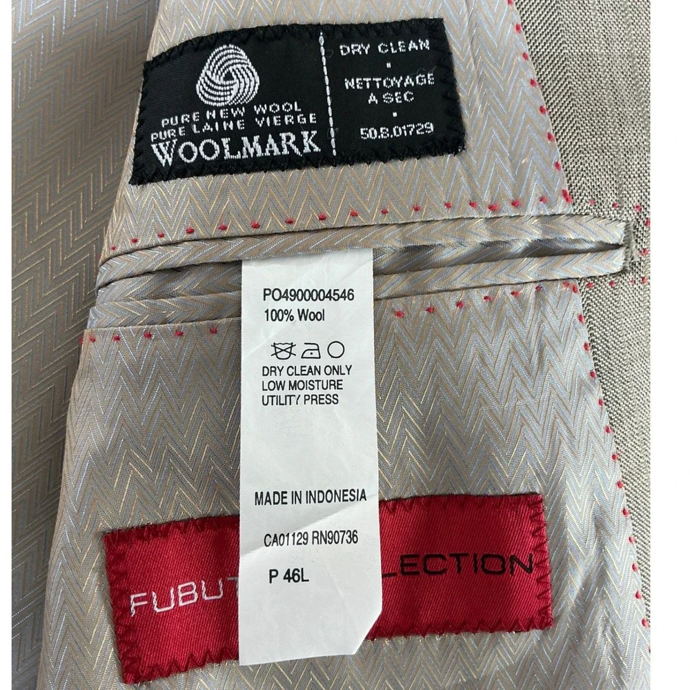 FUBU THE COLLECTION Blazer Mens 46L Olive Tan 100% Wool 4 Button Herringbone